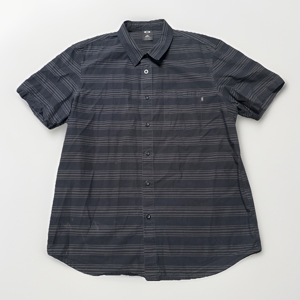 Oakley Large Black  Mens Button Short Sleeve‎ Casual Pocket Collared Shirt
